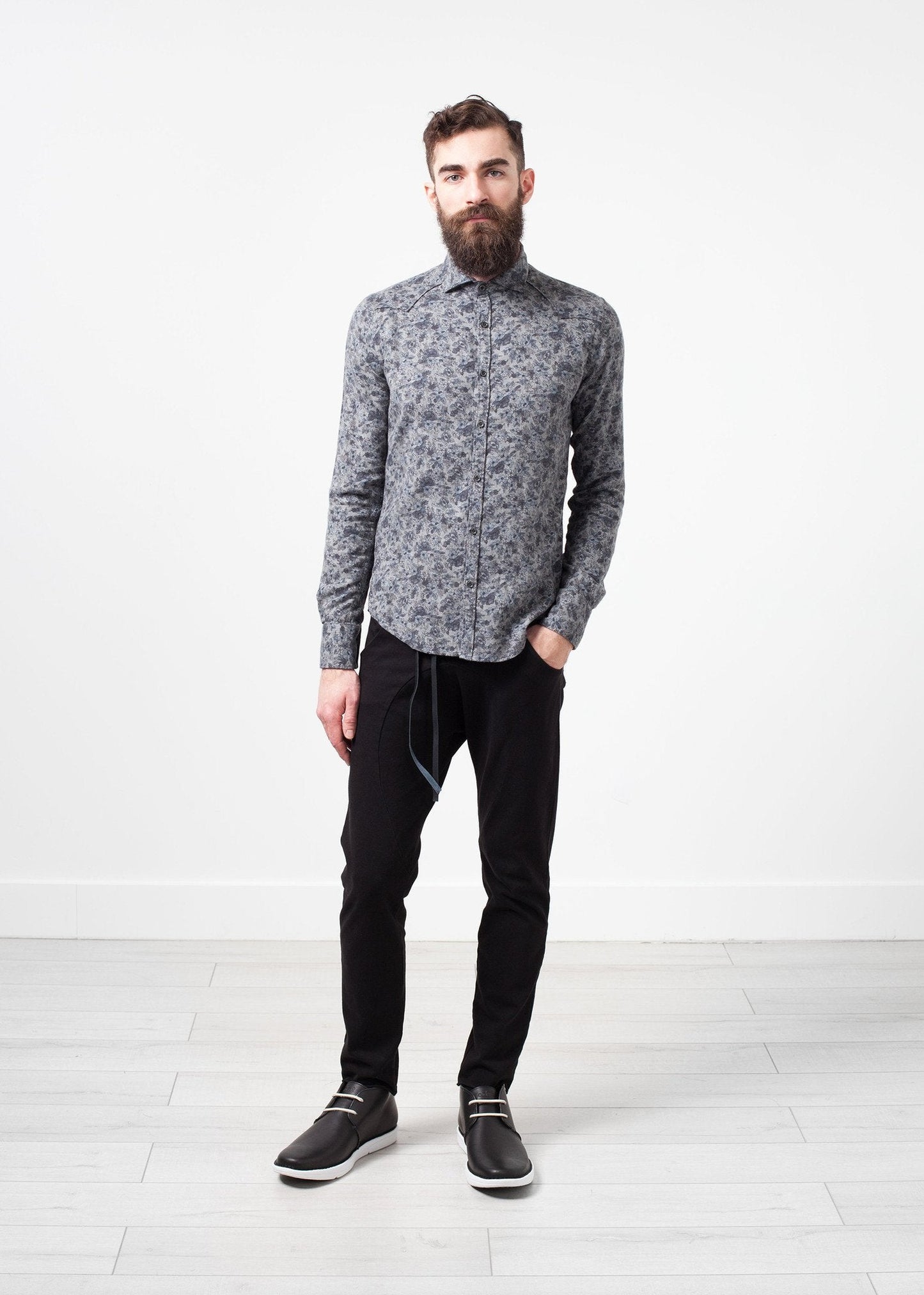 Chemise boutonnée Western Arkansas en gris fleuri