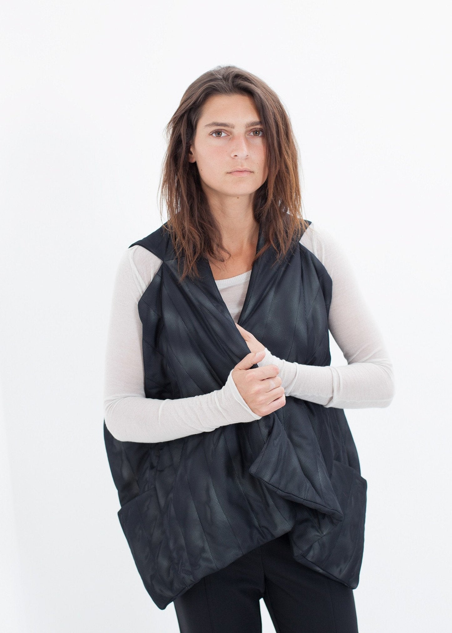 Gilet matelassé en maille noir/blanc
